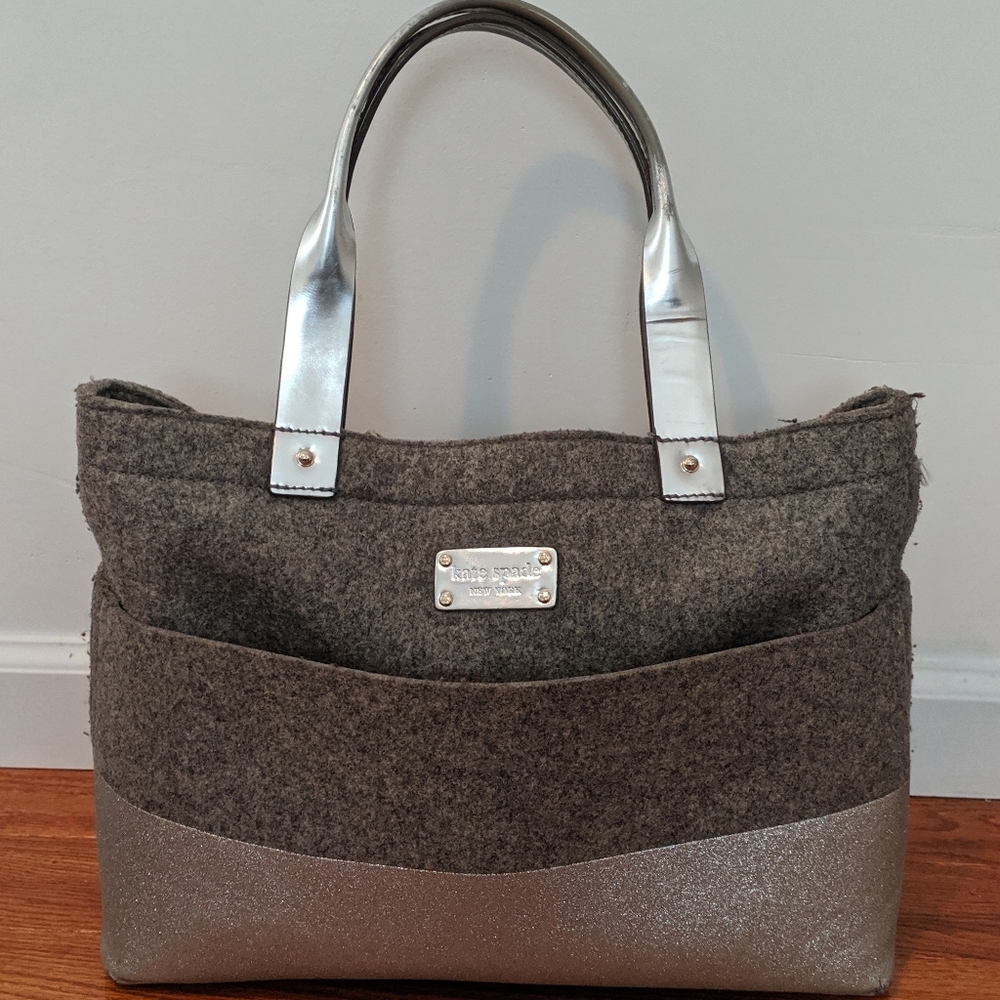 Authentic Kate Spade frosted felt and silver bag